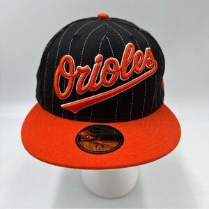 Baltimore Orioles New Era 59FIFTY Fitted Hat 7 1/4 Pinstripe Black Orange